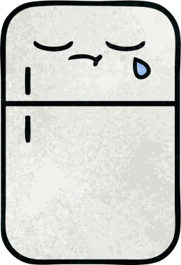 Bir insan tarafından çizilmiş buzdolabının retro grunge desenli karikatürü.