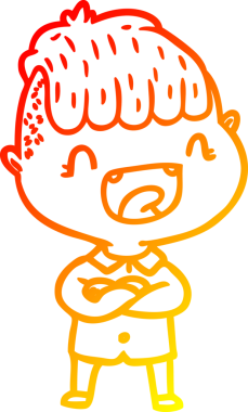 Bir çizgi film karakterinin sıcak çizgi çizimi. Bir insan tarafından çizilmiş mutlu çocuk.