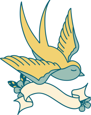 Geleneksel dövme, bir insan tarafından çizilmiş bir kırlangıç sancağıyla