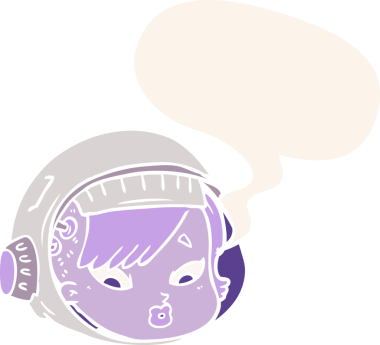 Bir insan tarafından çizilmiş eski tarz konuşma baloncuğu olan astronot yüzü.