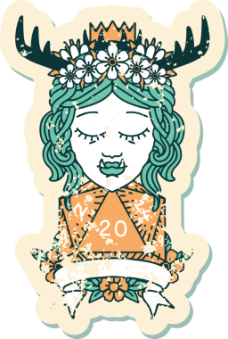 Retro Dövme Biçimli Ork karakteri bir insan tarafından çizilmiş 20 zar ile