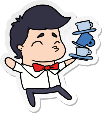 Bir kawaii 'nin insan tarafından çizilmiş şirin bir garsonun çizdiği karikatür çizimi.