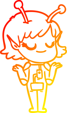 Bir insan tarafından çizilmiş gülümseyen uzaylı kız çizgi filmi.