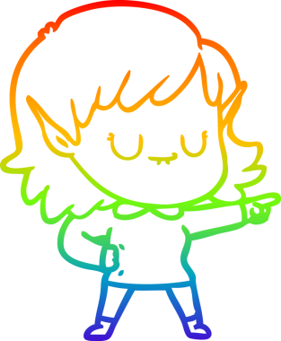 Gökkuşağı gradyan çizgisi mutlu çizgi film kızı bir insan tarafından çizilmiş.