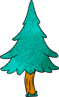 Ormanlık çam ağaçlarının insan eliyle çizilmiş karikatürü.