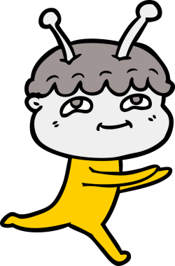 Bir insan tarafından çizilen dost canlısı çizgi film uzay adamı.