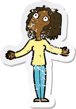 Bir insan tarafından çizilmiş, karikatür meraklısı bir kadının retro sıkıntılı çıkartması.