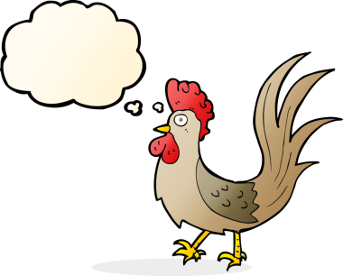 Bir insan tarafından çizilmiş düşünce balonlu horoz çizgi filmi.