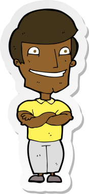 Bir insan tarafından çizilmiş sırıtan bir karikatür çıkartması.