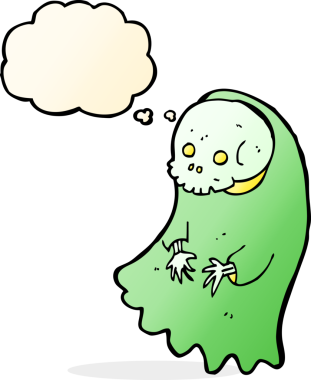 Bir insan tarafından çizilmiş düşünce baloncuklu karikatür hortlağı.