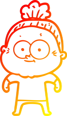 Bir insan tarafından çizilmiş mutlu, yaşlı bir kadının sıcak çizgi çizimi.