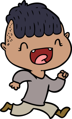 Çizgi filmdeki mutlu çocuk gülüyor ve bir insan tarafından çiziliyor.