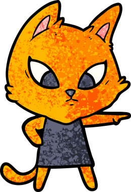 Bir insan tarafından çizilmiş kafası karışmış çizgi film kedisi.