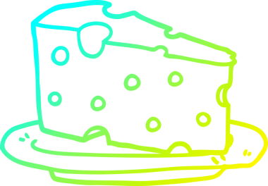 Tabağa insan tarafından çizilmiş bir çizgi film peynirinin soğuk gradyan çizimi