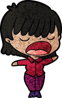 Çizgi filmdeki kadın bir insan tarafından yüksek sesle çizilmiş.