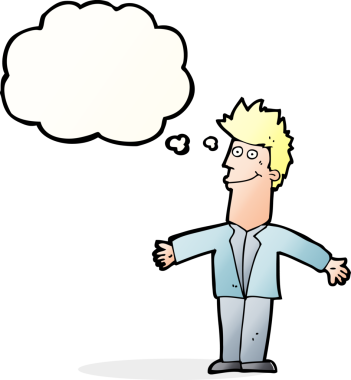 Bir insan tarafından çizilmiş düşünce balonlu mutlu adam çizgi filmi.