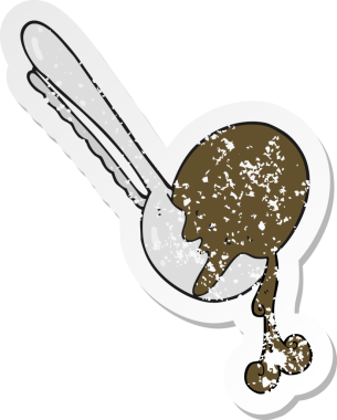 Bir insan tarafından çizilmiş bir dondurma kepçesinin gerilimli retro yapıştırması.