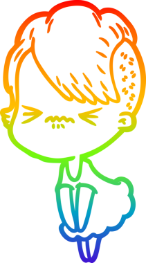 Gökkuşağı gradyan çizgi çizimi Bir insan tarafından çizilmiş sinirli hippi kız