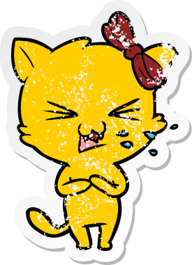 Bir insan tarafından çizilmiş karikatür bir kedinin sıkıntılı çıkartması.