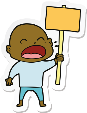 Bir insan tarafından çizilmiş kel adam diye bağıran bir çizgi film çıkartması.