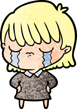 Bir insan tarafından çizilmiş ağlayan çizgi film kadını.