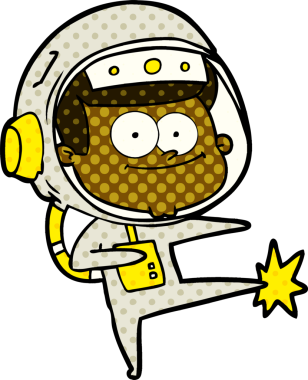 Bir insan tarafından çizilmiş mutlu astronot çizgi filmi.