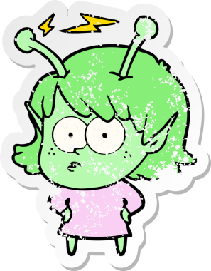 Bir insan tarafından çizilmiş uzaylı bir kızın sıkıntılı çıkartması.