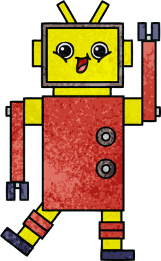 Bir insan tarafından çizilmiş bir robotun retro grunge dokusu