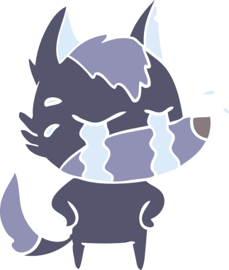 Bir insan tarafından çizilmiş düz renkli ağlayan kurt resmi.