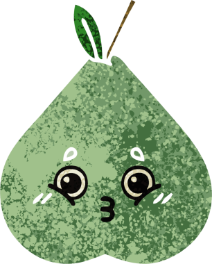 Bir insan tarafından çizilmiş yeşil bir armutun retro çizim tarzı karikatürü