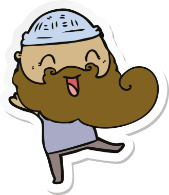 Bir insan tarafından çizilmiş mutlu sakallı bir adamın çıkartması.