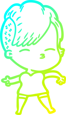 Bir insan tarafından çizilmiş, gözlerini kısarak bakan bir çizgi film karakteri.