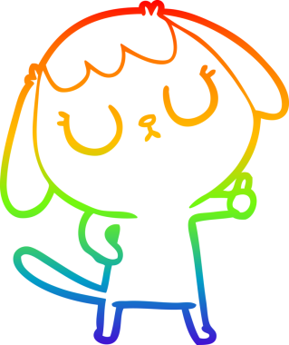 Gökkuşağı gradyan çizimi. Bir insan tarafından çizilmiş şirin bir köpek çizimi.