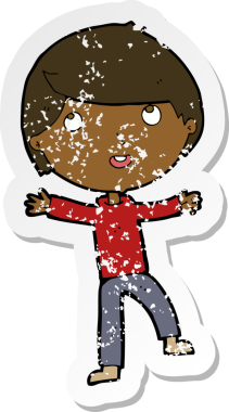 Bir insan tarafından çizilen mutlu çocuk çizgi filminin kederli retro yapıştırması.