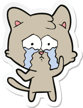 Bir insan tarafından çizilmiş ağlayan bir kedinin çıkartması.