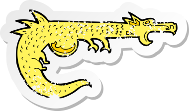 Bir insan tarafından çizilmiş ortaçağ ejderhasının gerilimli çıkartması.