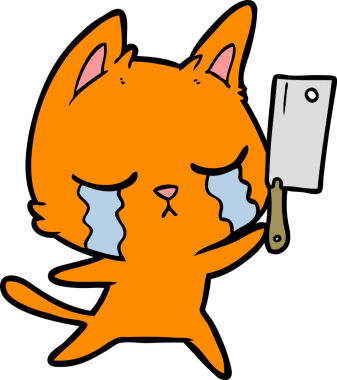 Bir insan tarafından çizilmiş satırlı ağlayan çizgi film kedisi.