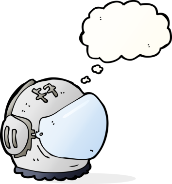 Bir insan tarafından çizilmiş düşünce baloncuklu astronot kaskı.