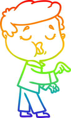 Gökkuşağı gradyan çizgi çizimi bir insan tarafından çizilen bir karikatür adamın çizimi