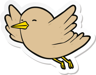 Bir insan tarafından çizilmiş çizgi film kuşunun çıkartması.