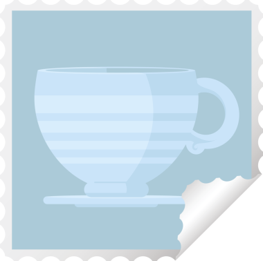 Bir insan tarafından çizilmiş bir kahve fincanı kare etiketi.