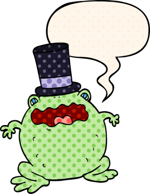 Çizgi roman tarzında konuşma balonu olan silindir şapka takan bir insan tarafından çizilmiş çizgi roman karakteri.