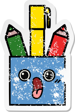 Bir insan tarafından çizilmiş sevimli bir kalem tenceresinin sıkıntılı çıkartması.