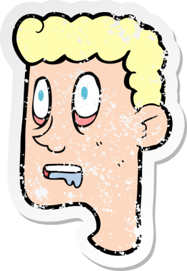 Bir insan tarafından çizilmiş salya akıtan bir çizgi film karakterinin gerilimli retro yapıştırması.