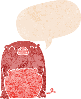 grunge 'da konuşma baloncuğu olan karikatür yaratığı bir insan tarafından çizilmiş tedirgin bir retro stil