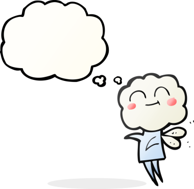 Serbest çizim düşünce balonu çizgi filmi. Bir insan tarafından çizilmiş şirin bulut kafalı şeytan.