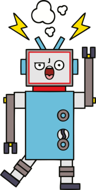 Bir insan tarafından çizilmiş kırık bir robotun şirin çizgi filmi.