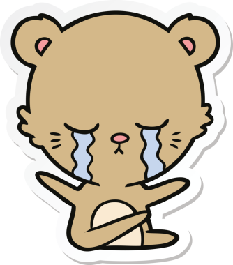 Bir insan tarafından çizilmiş ağlayan çizgi film ayısının çıkartması.