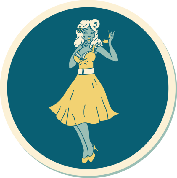 Geleneksel bir dövme stili. Bir insan tarafından çizilmiş, şaşırtılmış bir kız.