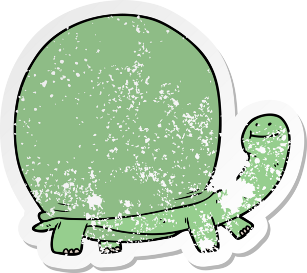 Bir insan tarafından çizilmiş karikatür kaplumbağasının sıkıntılı çıkartması.